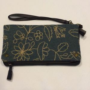 Icing Embroidered Denim Wristlet